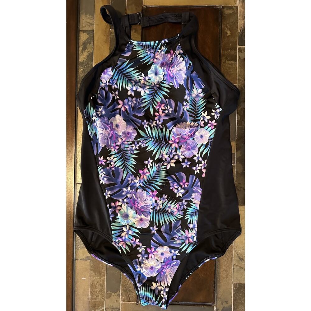 Lands End Women's size 14 Fun Multicolor One Piece Floral Swimwear